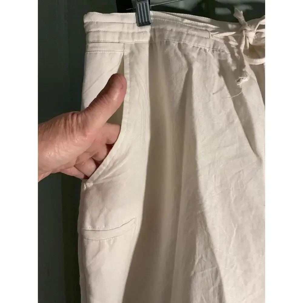 Linea Uomo Men's White Linen Blend  Lined Loose and Flowy Pants 40 x L30